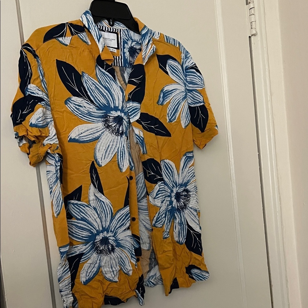 Denim & flower Mustard and Navy Floral Men's Shirt